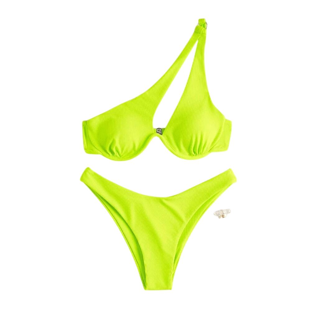 Women’s Neon Green Yellow Highlighter Two‑Piece Swimsuit – Size M